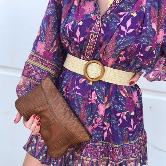 Bohemian Gypsy Purple Floral Print Mini Ruffle dress - Picture 9 of 16